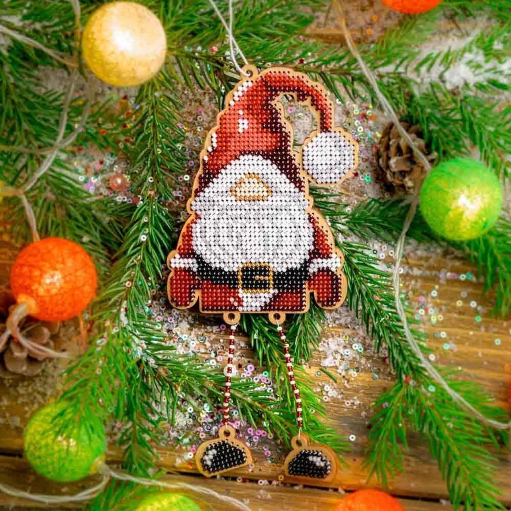 Wonderland Crafts Gnome Santa Bead Embroidery on Wood Kit